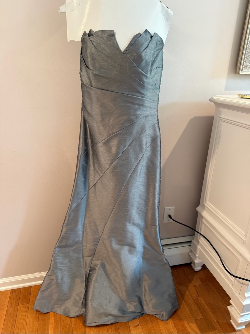Alvina Valenta Strapless Shimmery Silver Gown